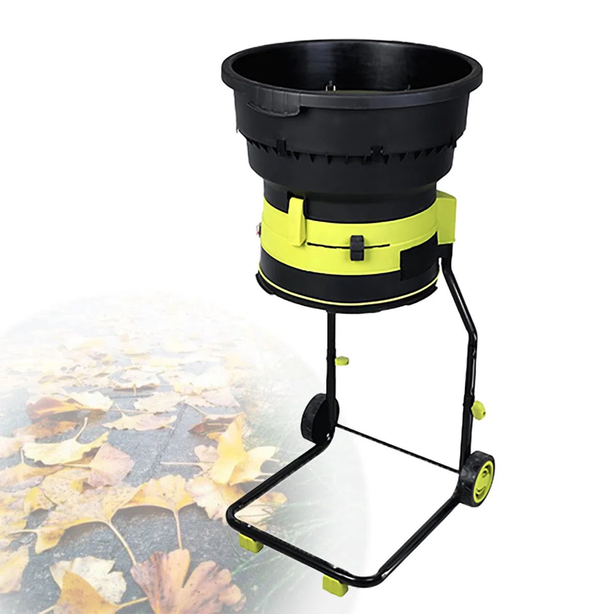 Broyeur de feuilles électrique 2500 W, 8000 tr/min, entonnoir de 54 cm, roues, râteau et sac de rangement pour déchets de jardin compostage