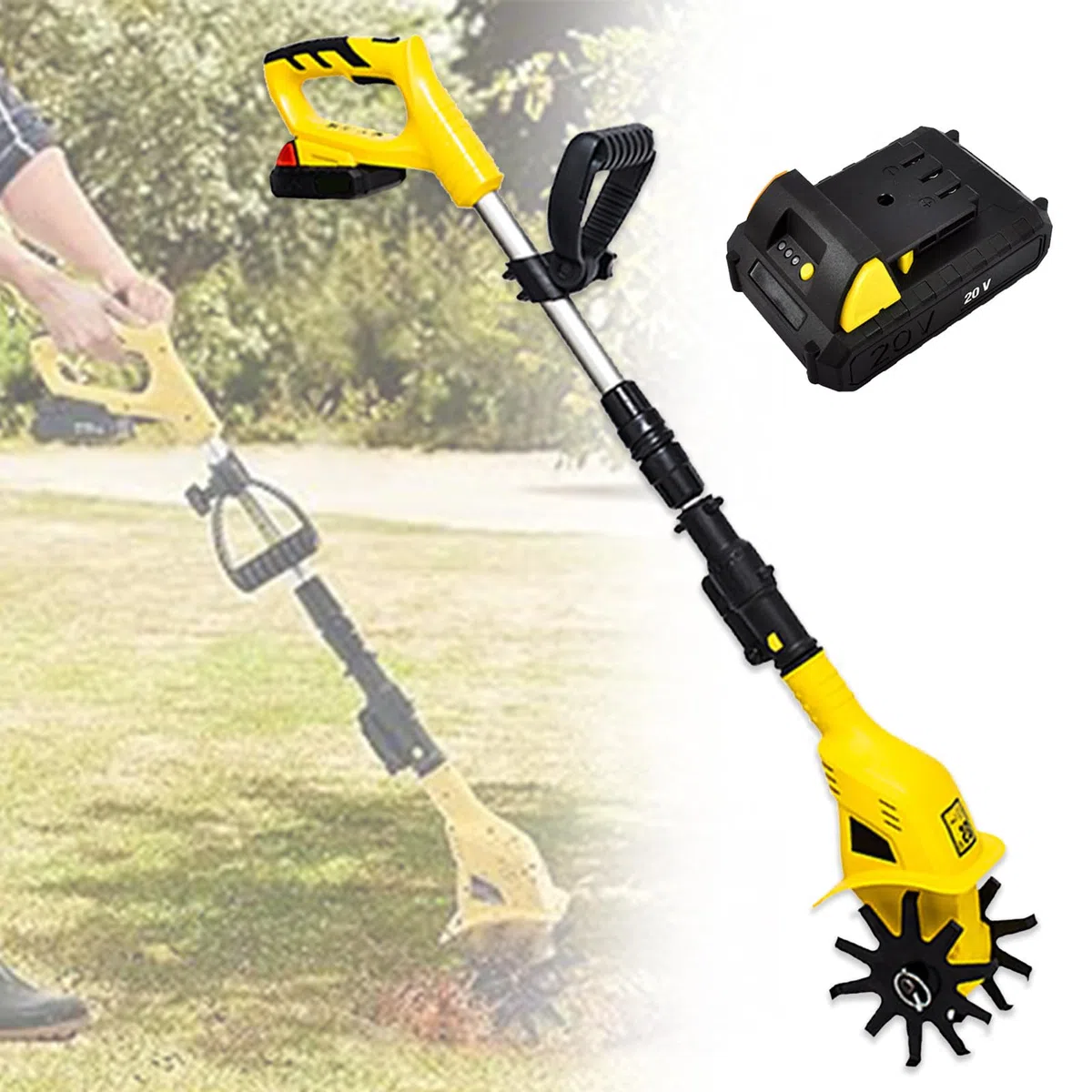 Motobineuse électrique, cultivateur de motoculteur alimenté à 250 TR/Min Maximum avec Une Longueur réglable de 97 à 127 cm, pour Le mélange du Sol ou Le réensemencement de l'herbe